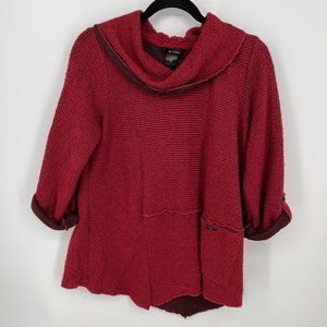 Ali Miles Womens Cowl Neck Sweater Size L Red Black Check Lagenlook Art to Wear